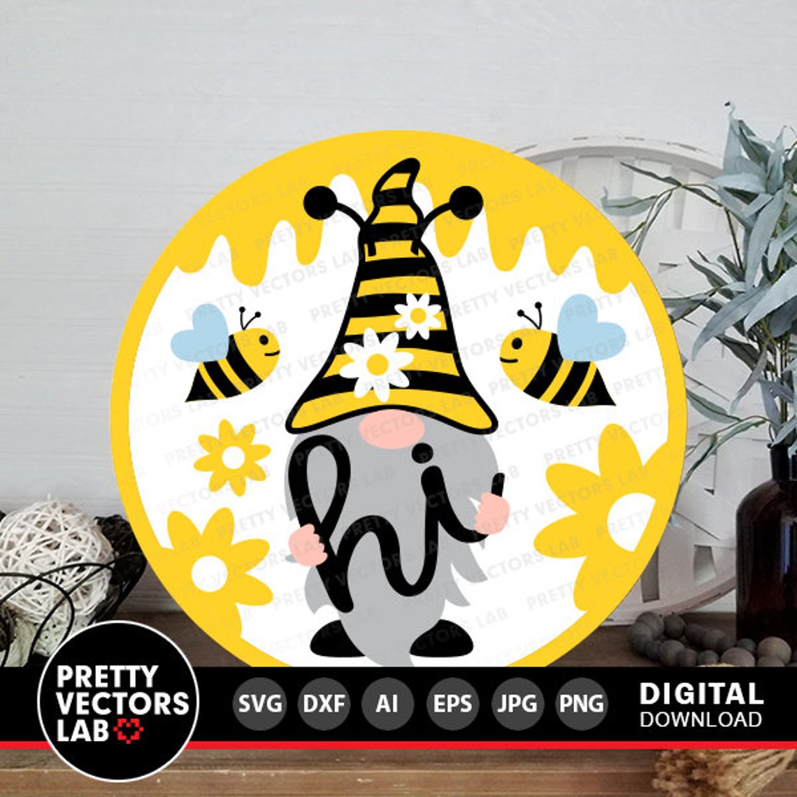 Bee Gnome Svg, Spring Gnome Cut File, Summer Svg Dxf Eps Png, Door ...