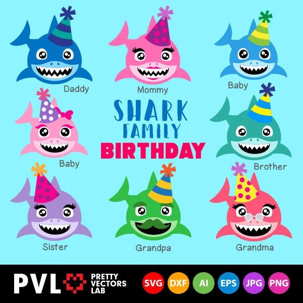 Download Shark Family Birthday Svg Baby Shark Party Svg Clipart Dxf ...