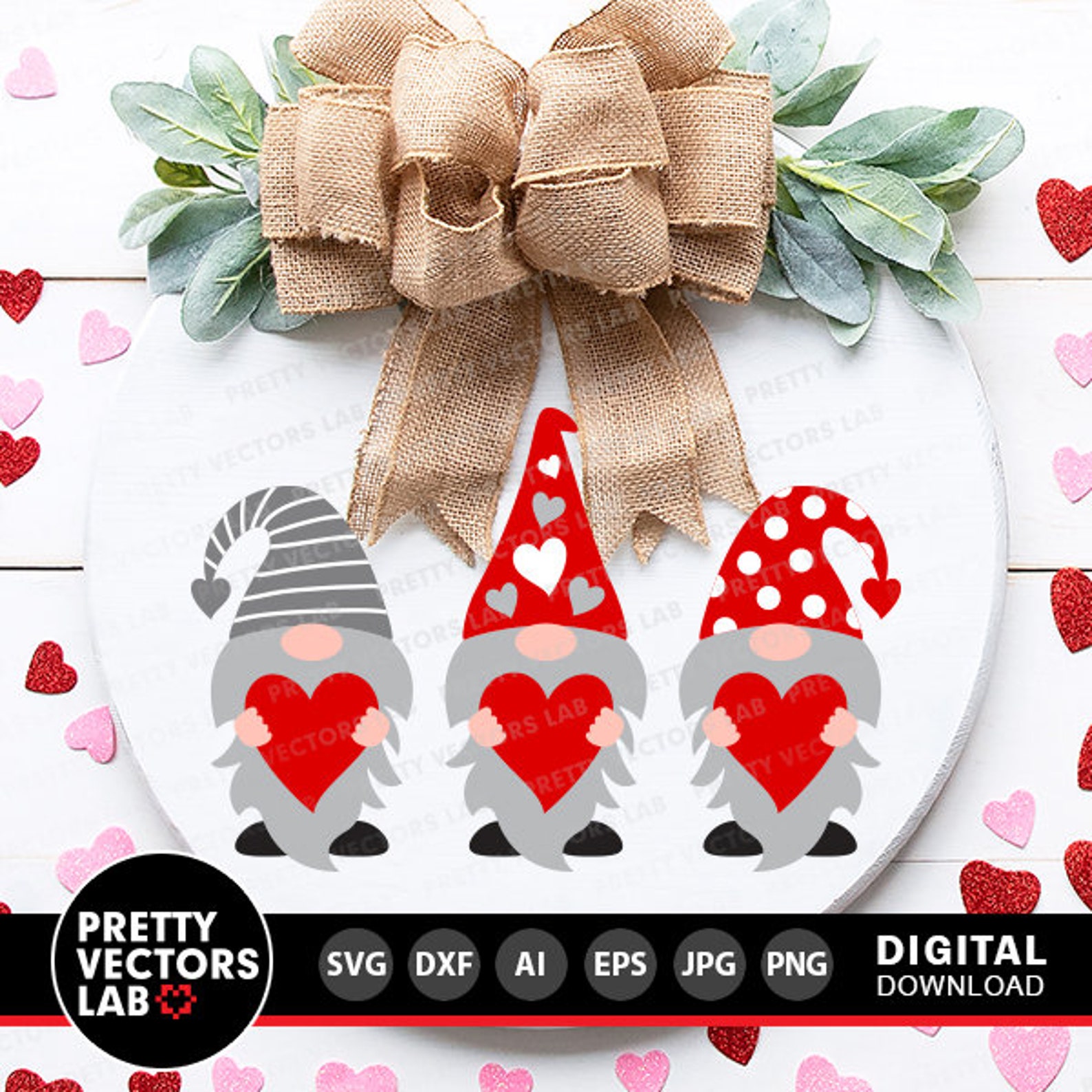 Three Gnomes Holding Hearts Svg, Valentine's Day Cut Files, Gnomes Svg ...