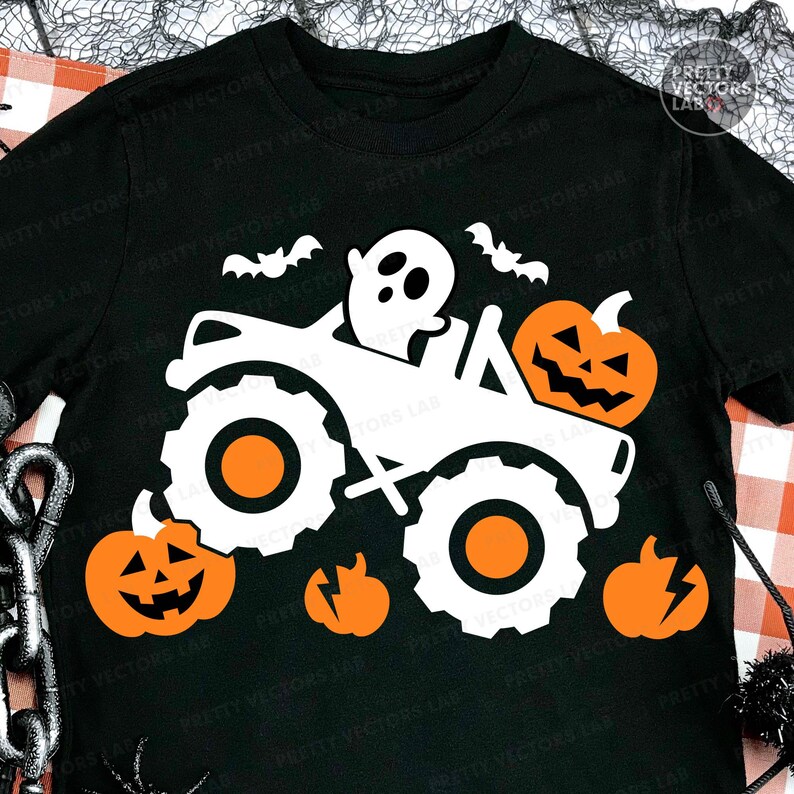 Pumpkin Monster Truck PNG SVG, Boys Halloween Svg Png, Ghost Cut Files, Kids Png, Baby Svg, Boy Shirt Design, Sublimation, Silhouette Cricut image 3
