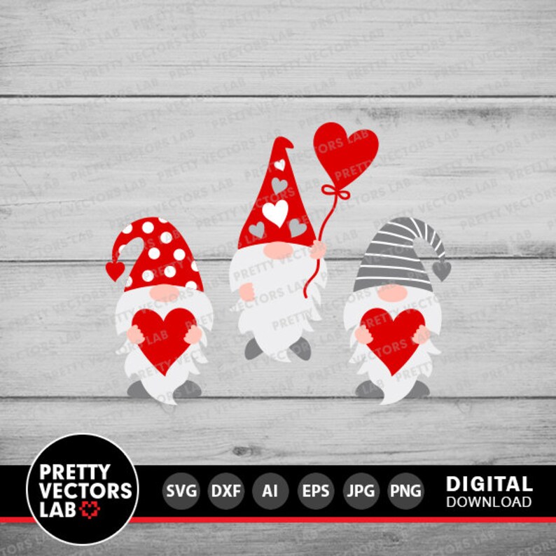 Three Gnomes Holding Hearts Svg, Valentine's Day Cut Files, Gnomes Svg ...