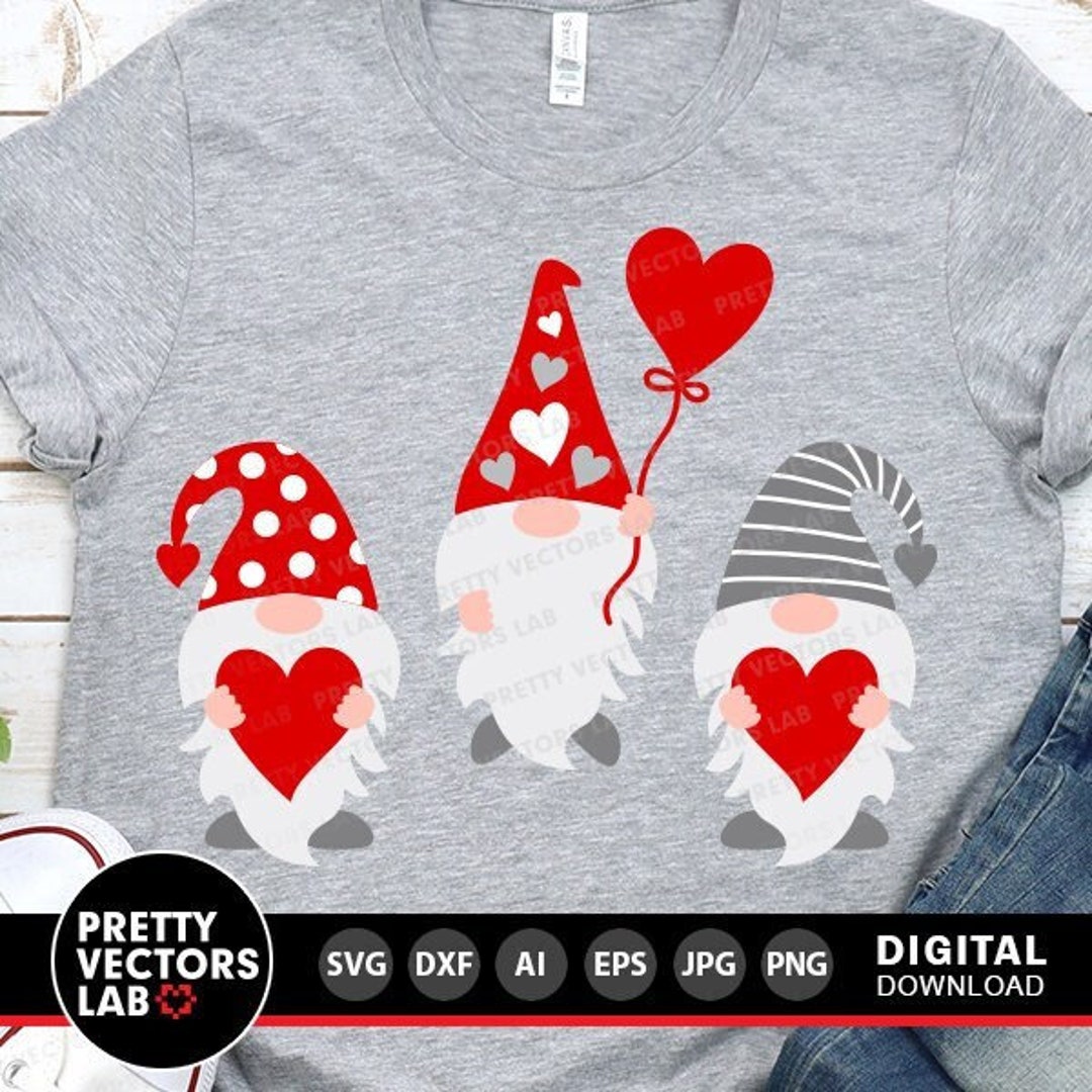 Three Gnomes Holding Hearts Svg, Valentine's Day Cut Files, Gnomes Svg ...