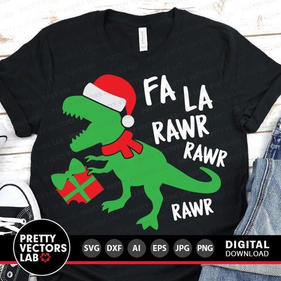 Christmas Dinosaur Svg, Fa La Rawr Svg, Santa T-Rex Svg, Kids Holiday Svg Dxf Eps Png, Funny Xmas Dino Cut Files, Winter, Silhouette, Cricut