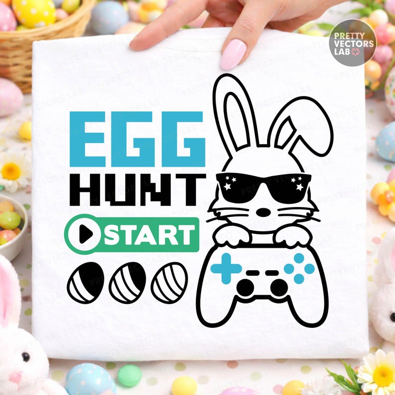 Ostern Gamer PNG SVG, Häschen Videospiel SVG Png, Eiersuche Clipart, Osterei Schnittdateien, Kinder Shirt Design, Silhouette, Cricut, Sublimation Bild 2
