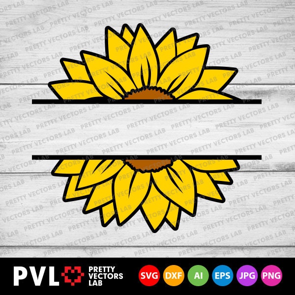 Sunflower Svg Sunflower Monogram Svg Split Sunflower Svg Dxf - Etsy
