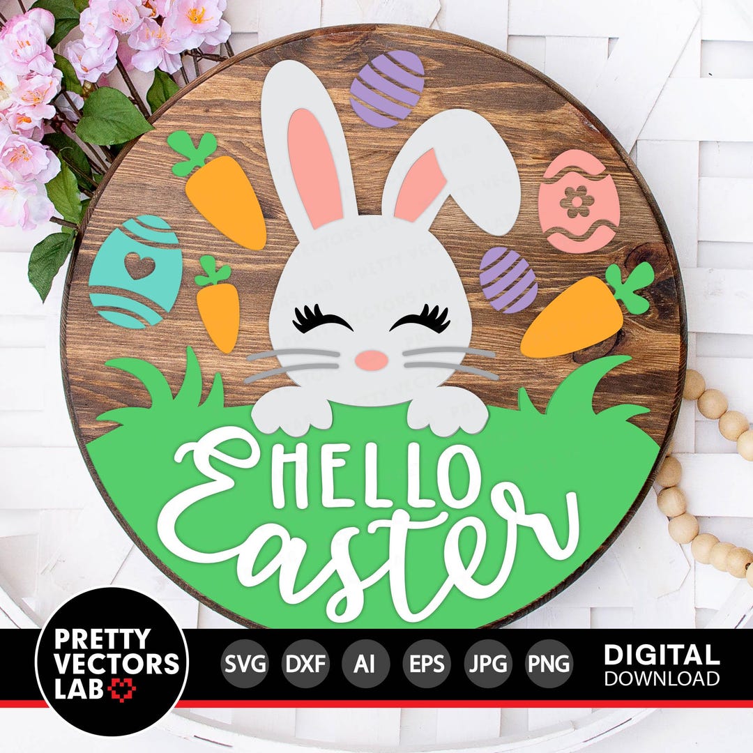 Easter Bunny Svg, Easter Laser Cut File, Door Hanger Svg, Round Sign ...