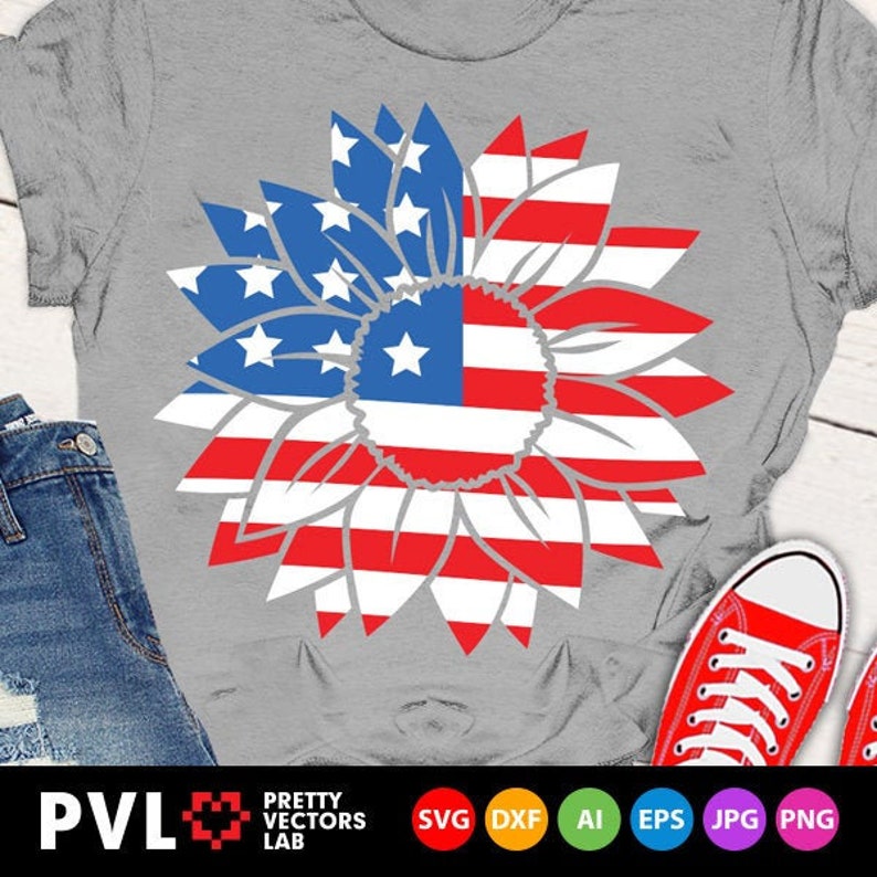 Patriotic Sunflower Svg 4th of July Svg American Flag Svg ...
