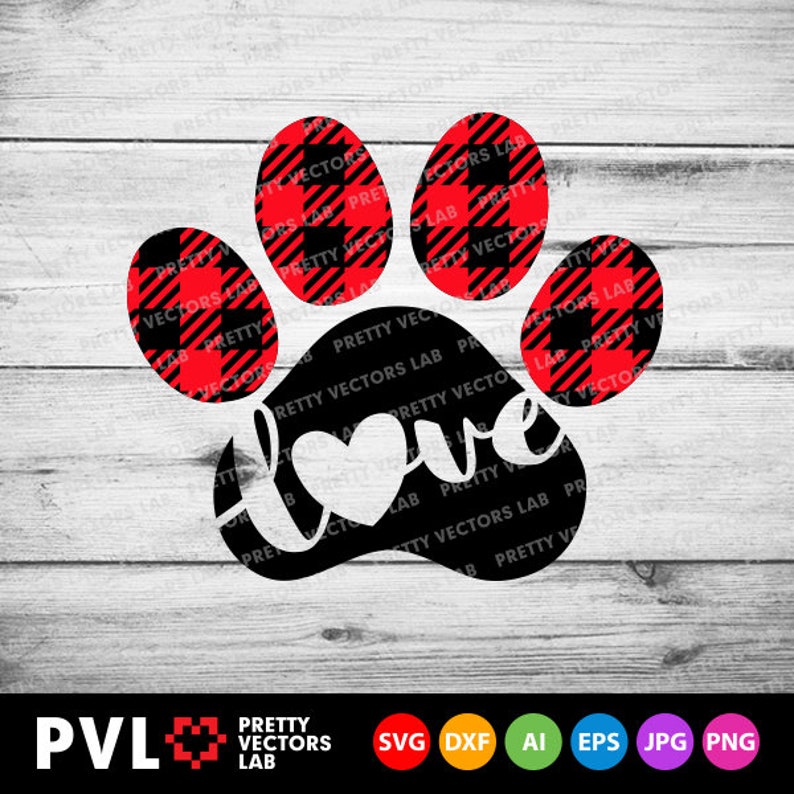 Download Love Paw Svg Buffalo Plaid Paw Print Svg Valentine's Day ...