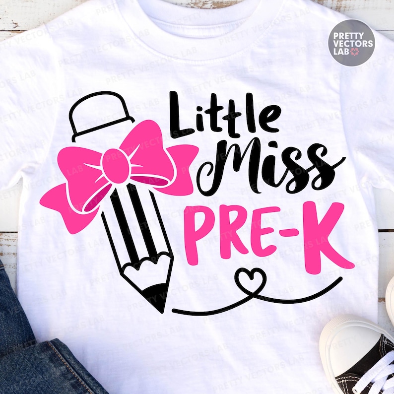 Little Miss Pre-K PNG SVG, tillbaka till skolan Svg Png, förskola Clipart, skolskjortadesign, flickors första skoldag klippfiler, sublimering bild 4