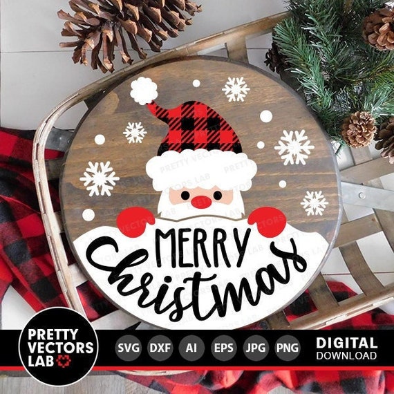 Merry Christmas Svg, Santa Welcome Svg, Farmhouse Svg, Round Sign Svg, Holidays Cut Files, Funny Winter Svg Dxf Eps Png, Silhouette, Cricut