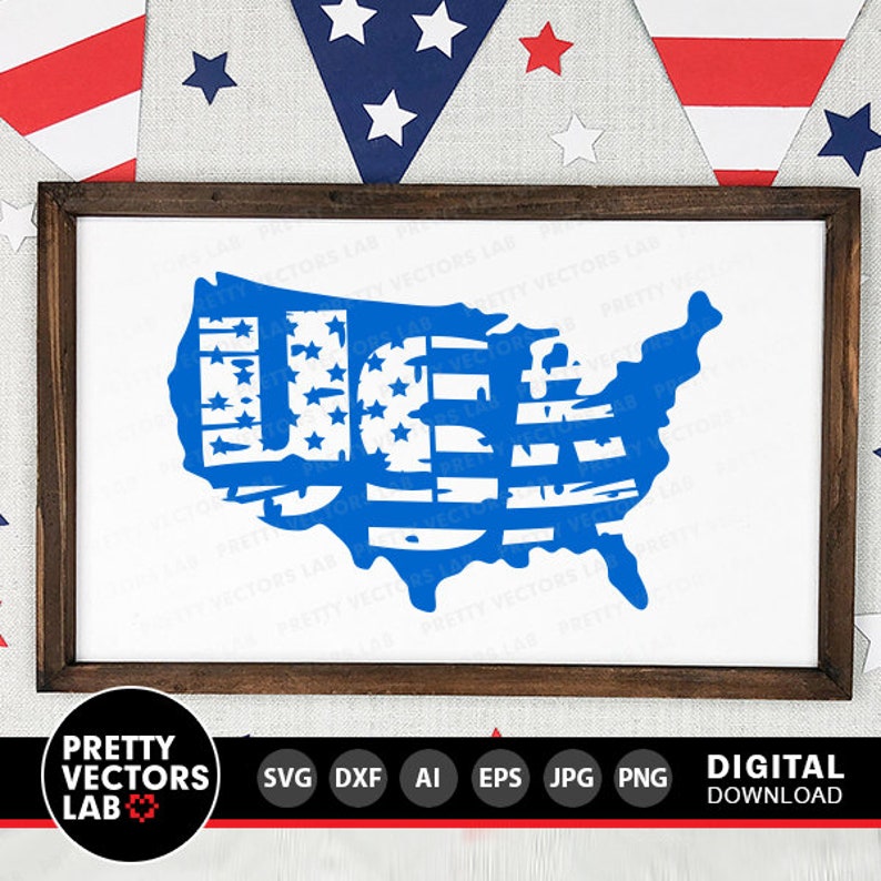USA Map Svg, Grunge America Svg, 4th of July Cut Files, Patriotic Svg ...