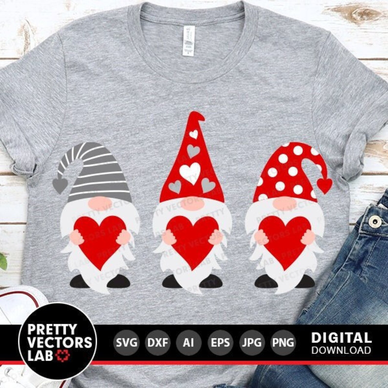 Three Gnomes Holding Hearts Svg, Valentine's Day Cut Files, Gnomes Svg ...
