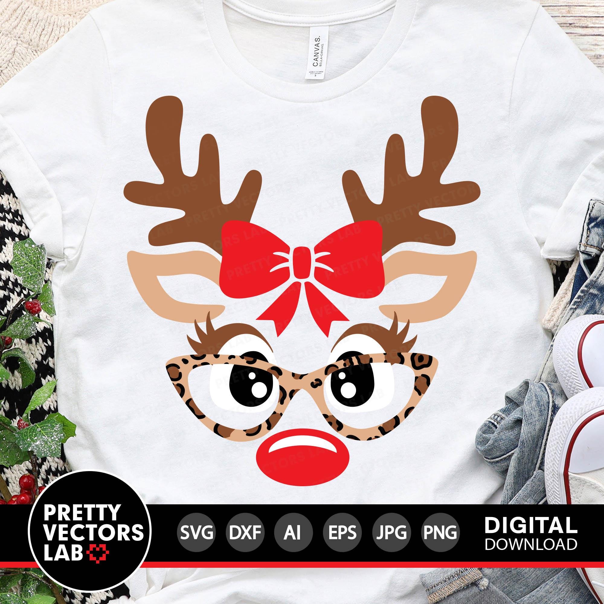 Christmas Reindeer PNG SVG, Deer Face Leopard Glasses Svg Png ...