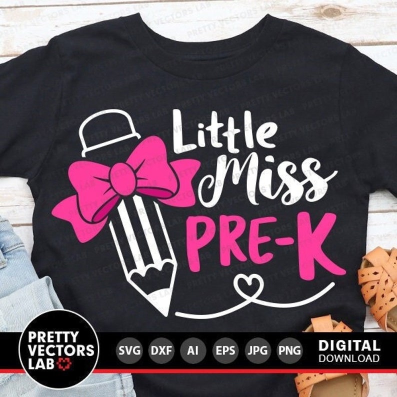 Little Miss Pre-K PNG SVG, tillbaka till skolan Svg Png, förskola Clipart, skolskjortadesign, flickors första skoldag klippfiler, sublimering bild 6