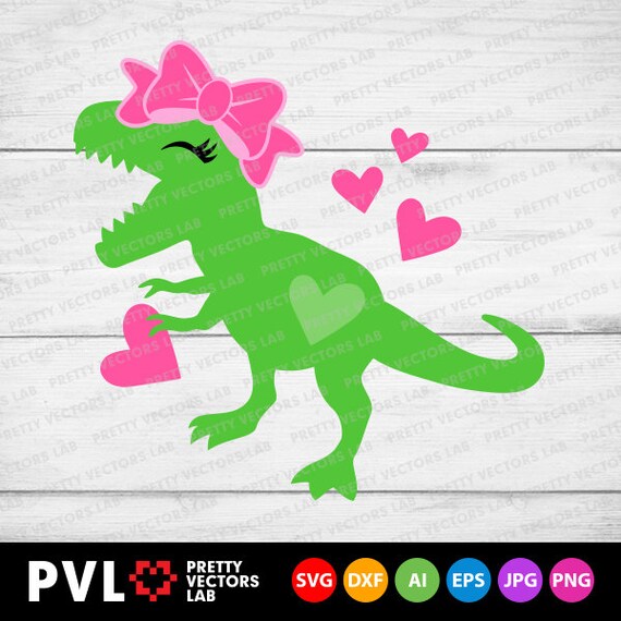 Girl Dinosaur Svg Cute Dinosaur With Bow Svg Girls Valentine Etsy