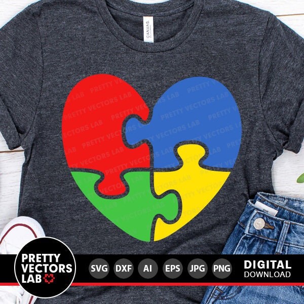 Autism Svg, Puzzle Heart Svg, Autism Cut Files, Autism Awareness Svg Dxf Eps Png, Puzzle Piece Clipart, Sublimation Png, Silhouette, Cricut