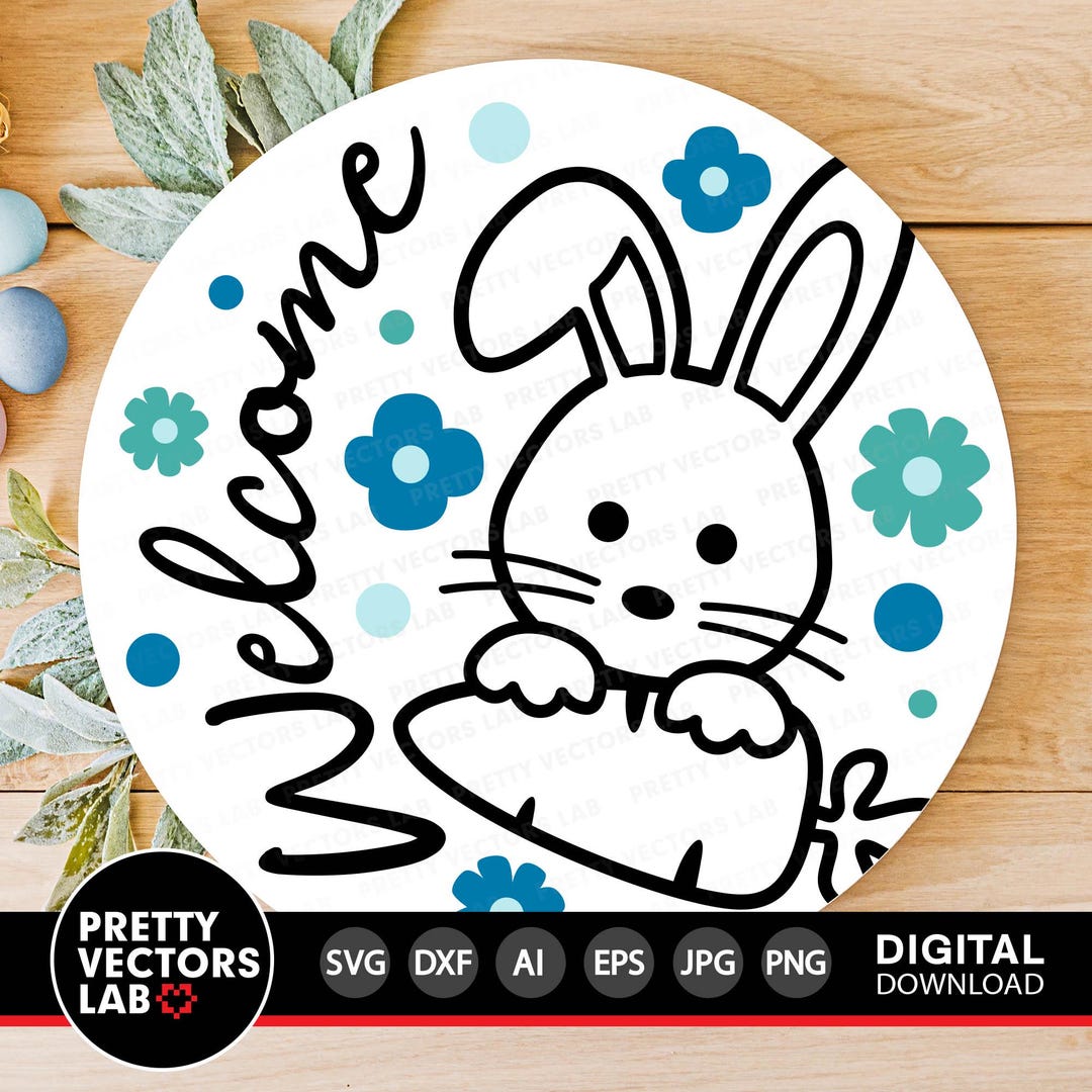 Bunny Svg, Easter Door Hanger Svg, Spring Laser Cut File, Round Sign ...