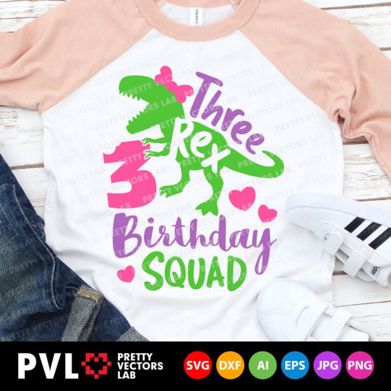 Girl Three Rex Svg Birthday Squad Svg 3rd Birthday Svg | Etsy