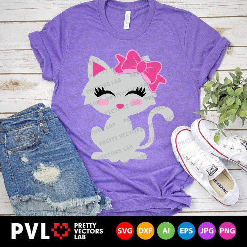 Download Cute Cat Svg Cat with Bow Svg Girl Svg Birthday Party Svg ...