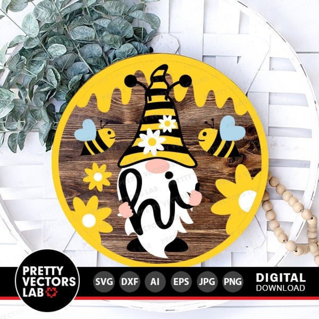 Bee Gnome Svg, Spring Gnome Cut File, Summer Svg Dxf Eps Png, Door ...