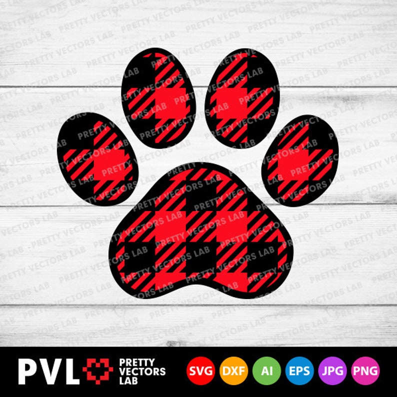 Buffalo Plaid Paw Svg Christmas Paw Print Svg Dxf Eps Png ...