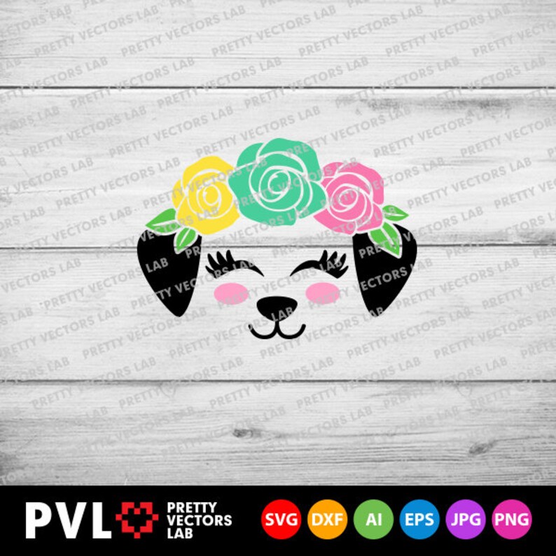 Download Puppy Face Svg Cute Dog with Flowers Svg Girls Svg Dxf Eps | Etsy