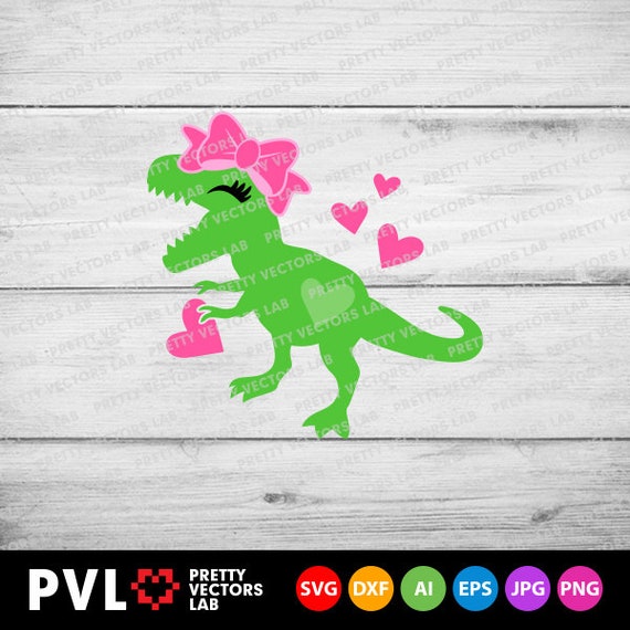 Download Girl Dinosaur Svg Cute Dinosaur With Bow Svg Girls Valentine Etsy