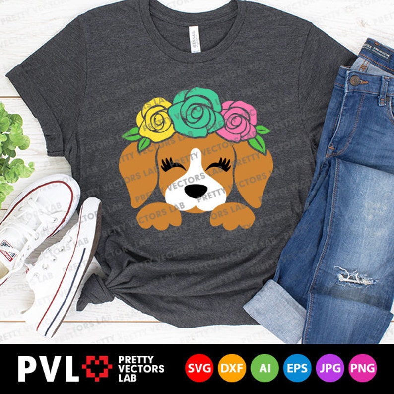 Puppy Face Svg Cute Dog with Flowers Svg Girl Svg Dxf Eps ...