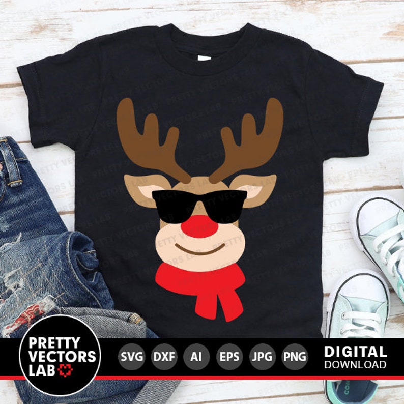 Christmas Svg, Boy Reindeer Svg, Reindeer With Sunglasses Svg Dxf Eps ...