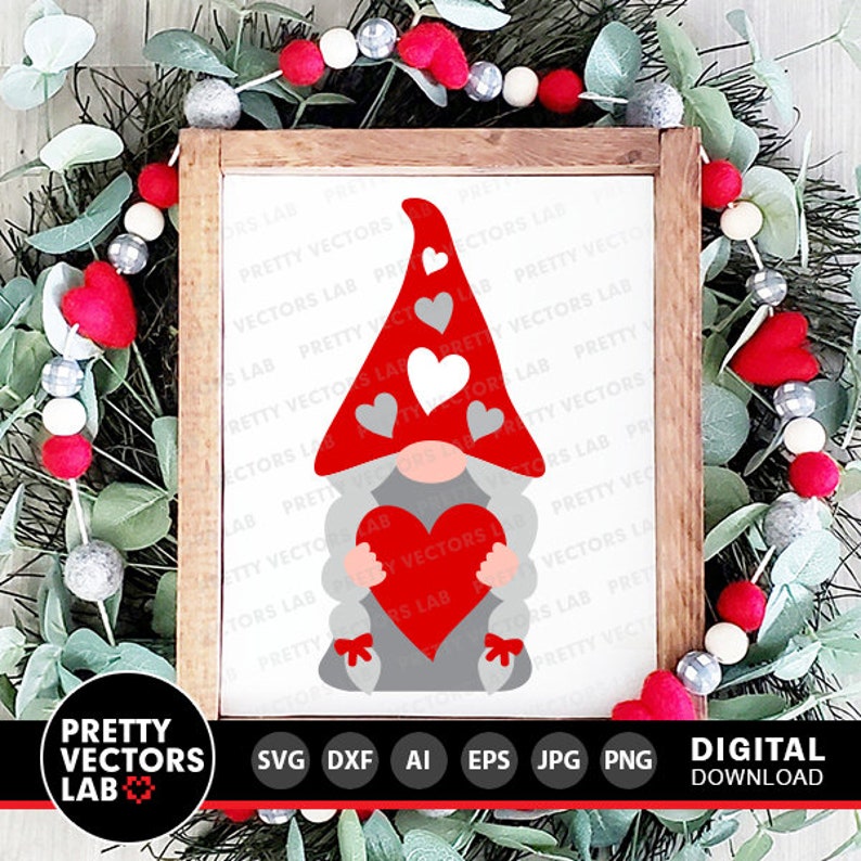 Gnome Girl With Heart Svg Valentine's Day Cut Files - Etsy