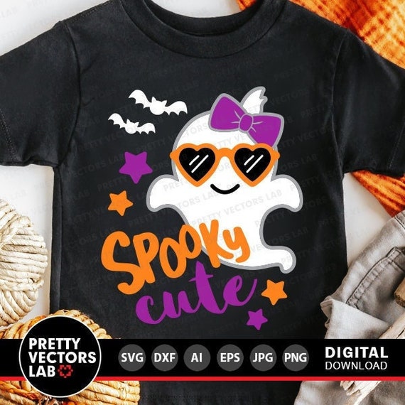 Spooky Cute Svg, Halloween Svg, Girl Ghost Svg, Dxf, Eps, Png, Girls Cut Files, Halloween Costume, Kids Svg, Baby Clipart, Silhouette Cricut