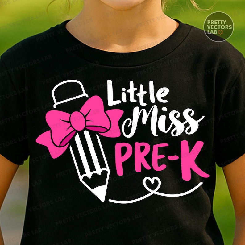 Little Miss Pre-K PNG SVG, tillbaka till skolan Svg Png, förskola Clipart, skolskjortadesign, flickors första skoldag klippfiler, sublimering bild 3