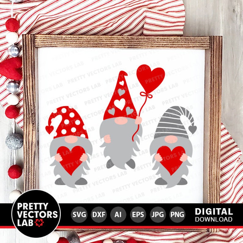 Three Gnomes Holding Hearts Svg, Valentine's Day Cut Files, Gnomes Svg ...