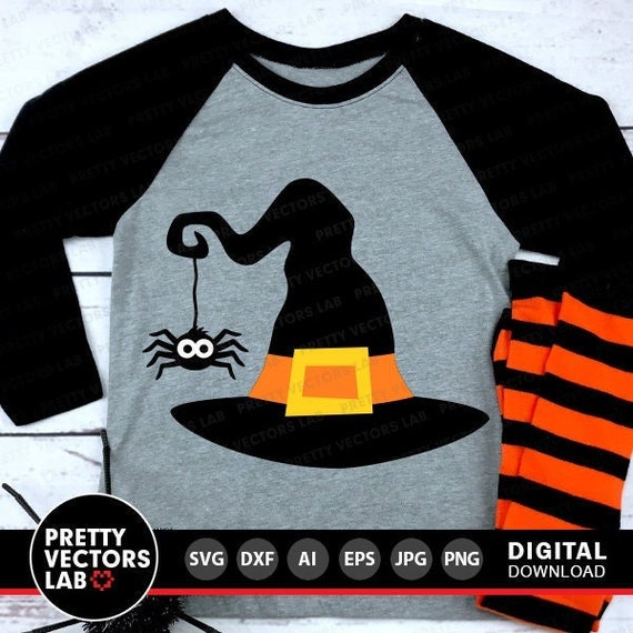 Halloween Hat Svg, Halloween Svg, Witch Hat Svg, Dxf, Eps, Png, Hat with Spider Svg, Witch Monogram Svg, Kids Cut Files, Silhouette, Cricut