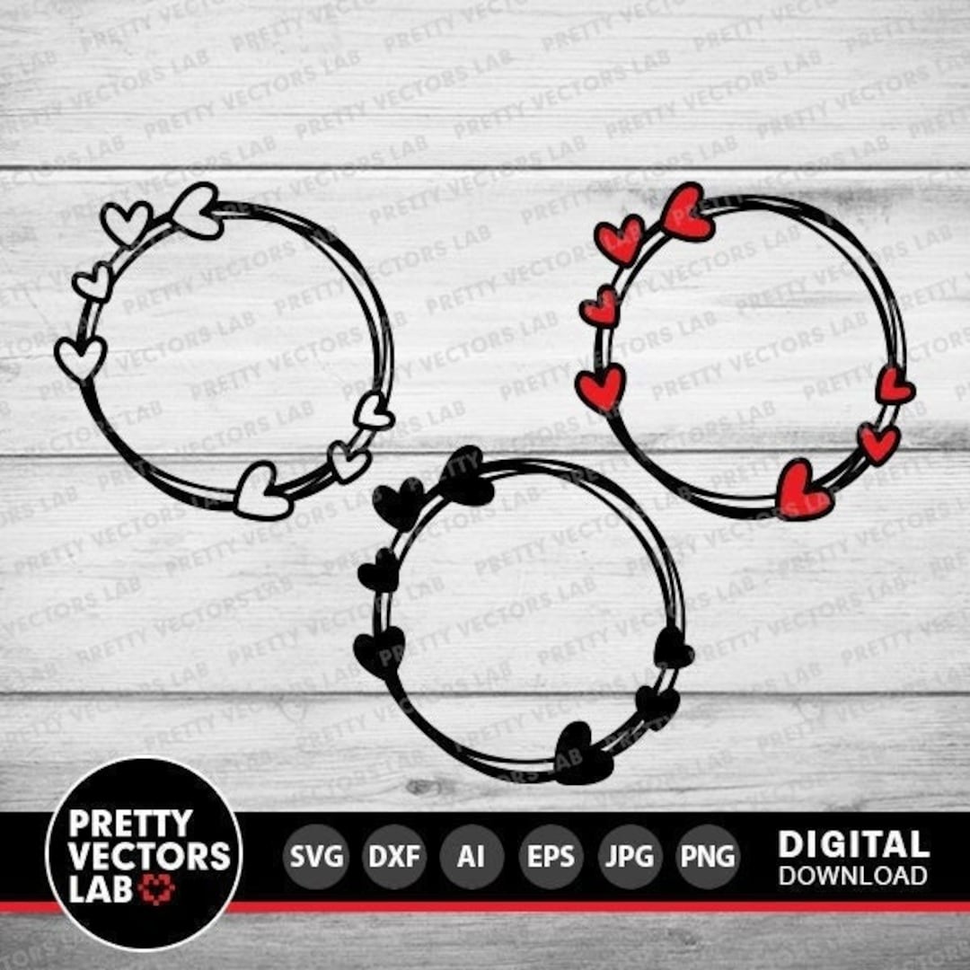 Hearts Svg, Valentine's Day Cut Files, Circle Frame Svg, Wedding Svg ...
