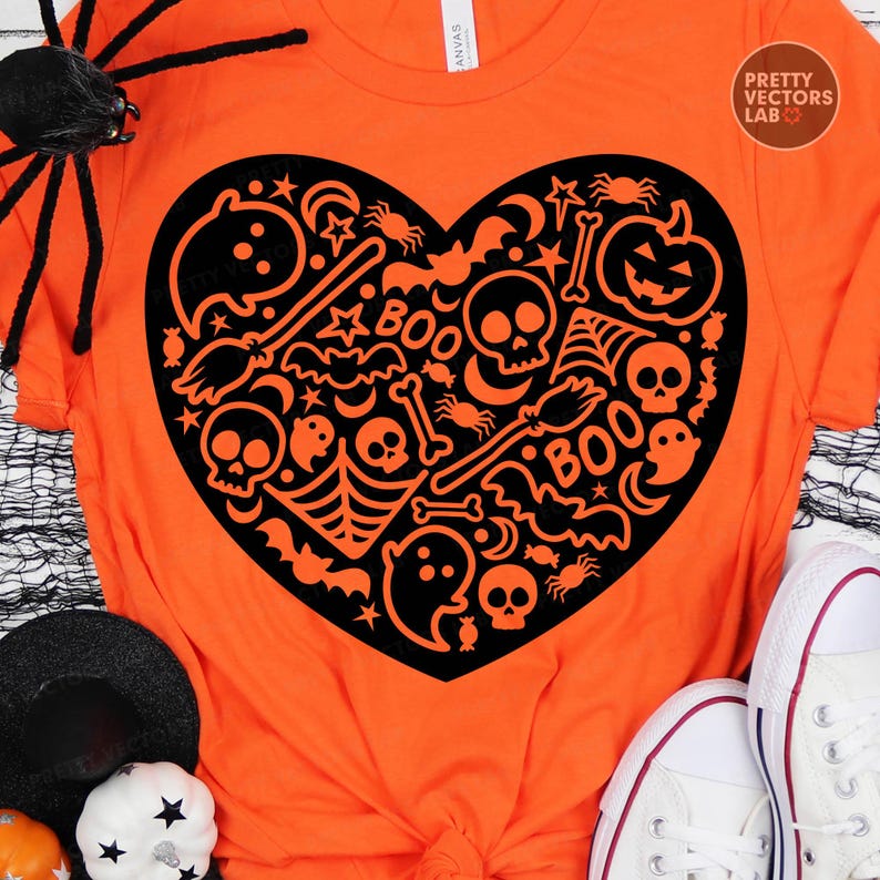 Love Halloween PNG SVG, Halloween Doodle Svg Png, Spooky Svg Png, Boo Cut File, Kids Shirt Design, Girly Heart Svg, Ghosts, Sublimation Png image 3