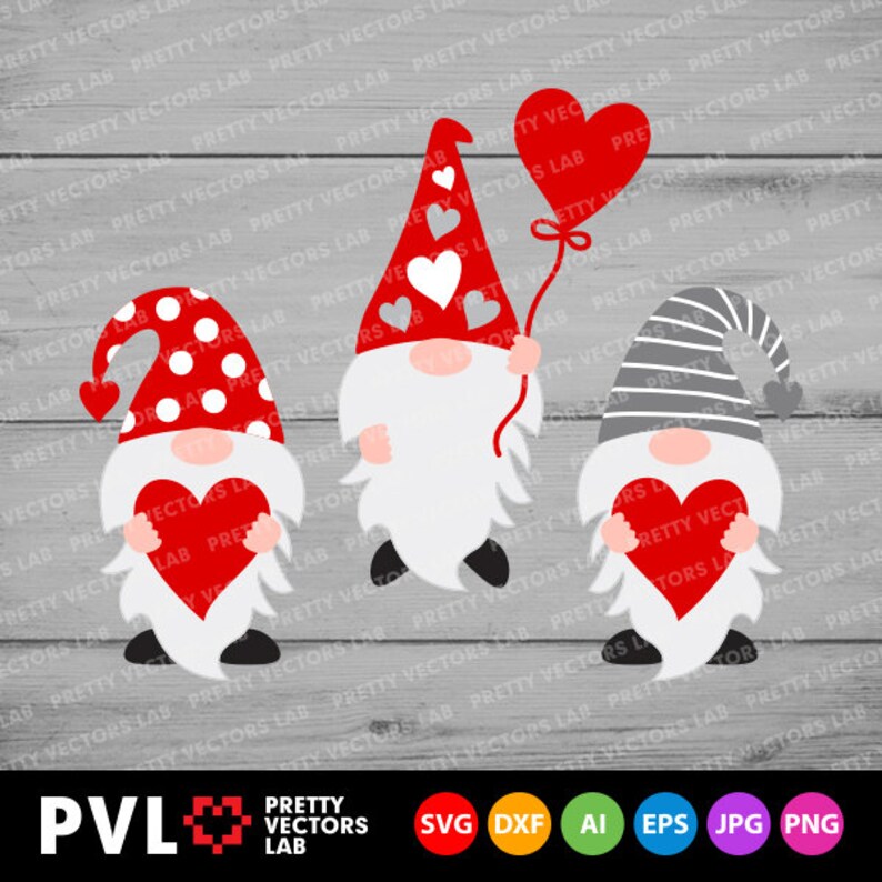 Download Three Gnomes Holding Hearts Svg Valentine's Day Svg | Etsy