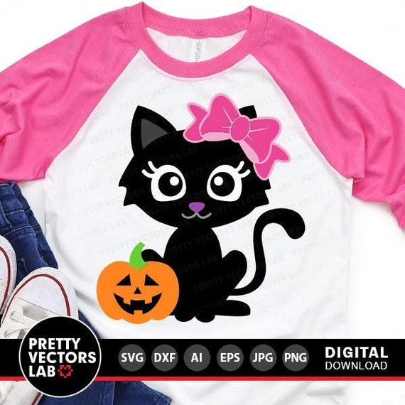 Cute Black Cat Svg, Girl Halloween Svg, Cat with Pumpkin Svg Dxf Eps Png, Fall Cut Files, Girls Svg, Baby, Kids Clipart, Silhouette, Cricut