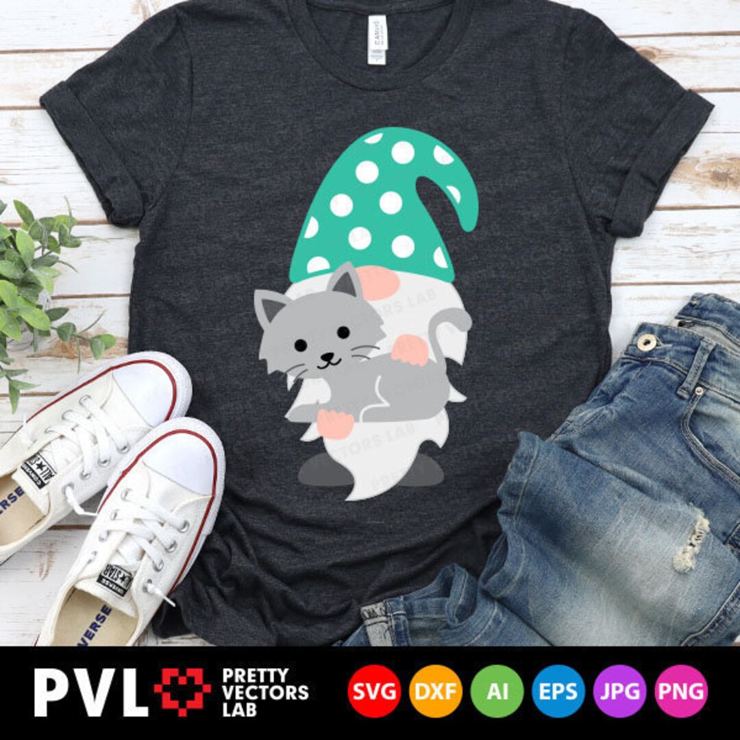Gnome With a Cat Svg, Cute Gnome Cut Files, Gnome Holding Cat Svg Dxf ...