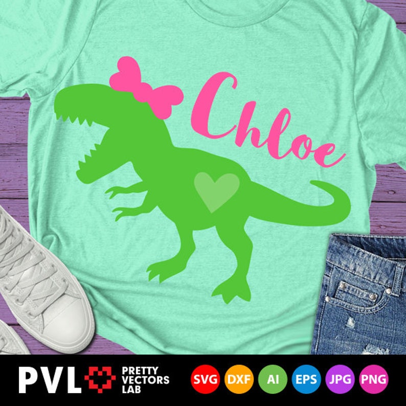 Download Girl Dinosaur Svg Cute Dinosaur with Bow Svg Girls T-Rex ...