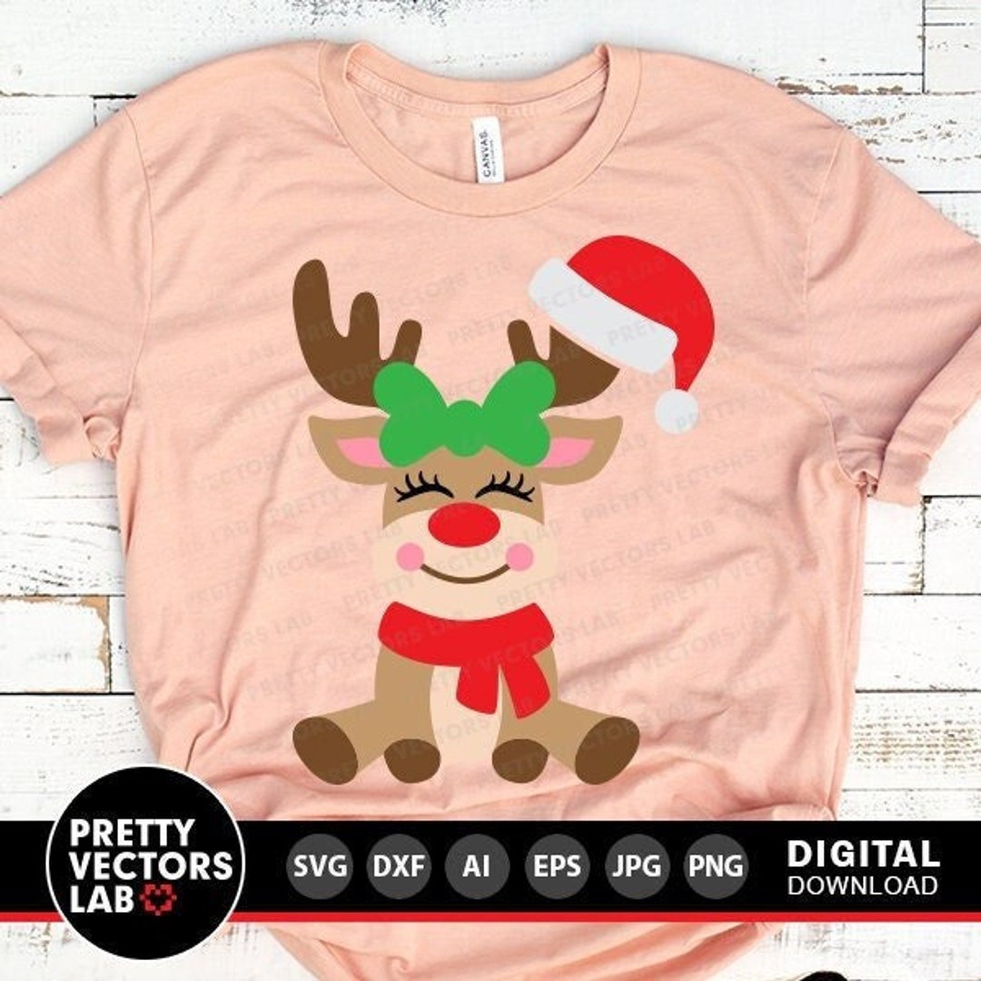 Christmas Svg, Girl Reindeer Svg, Reindeer With Santa Hat Svg, Dxf, Eps