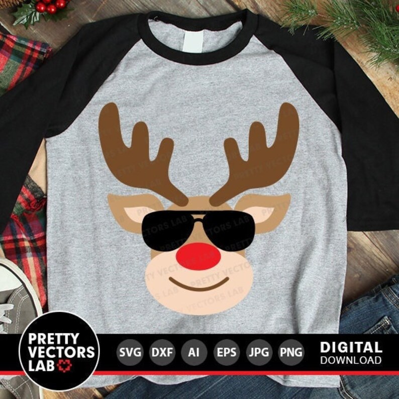 Reindeer With Sunglasses Svg, Christmas Svg, Boy Reindeer Svg, Dxf, Eps ...