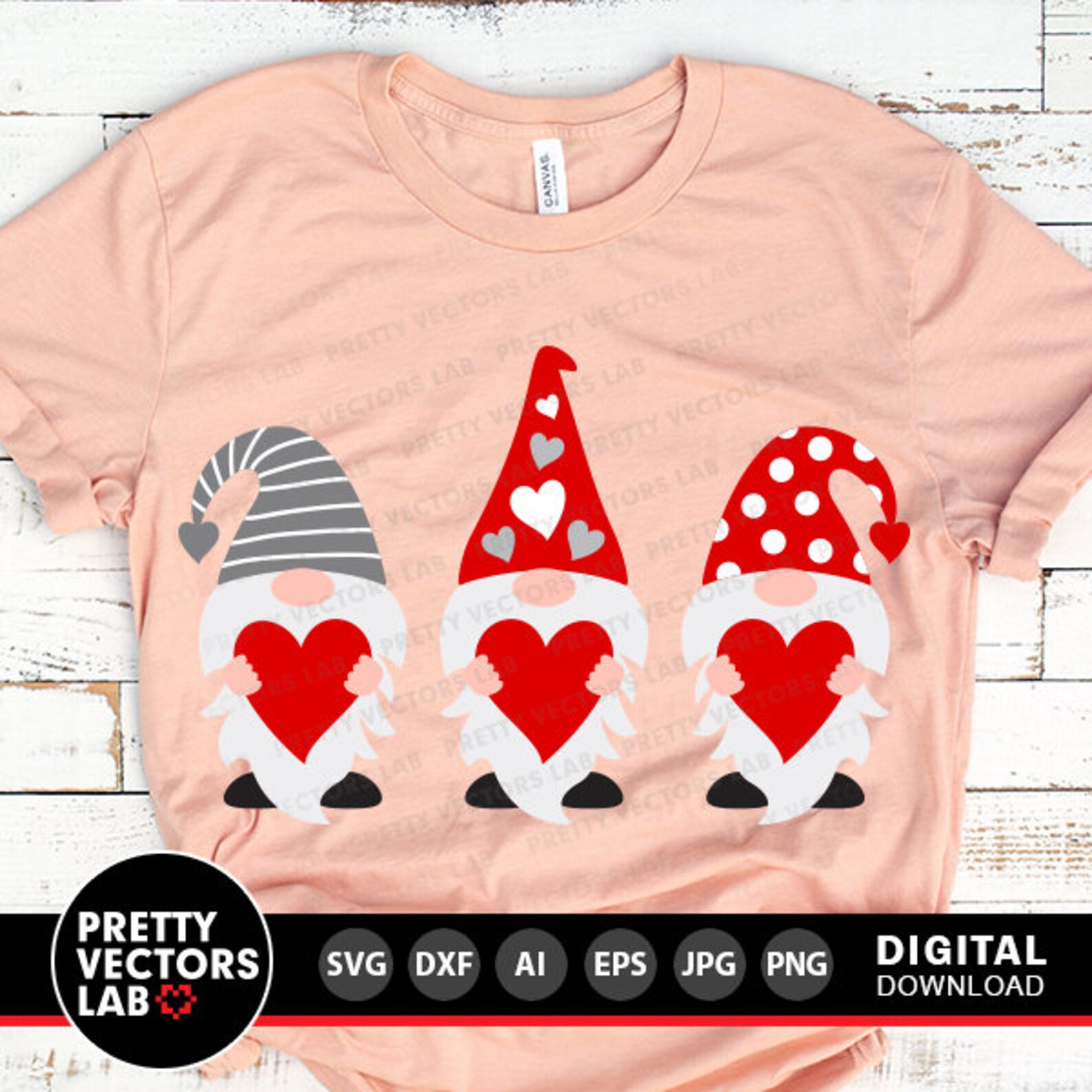 Three Gnomes Holding Hearts Svg, Valentine's Day Cut Files, Gnomes Svg ...