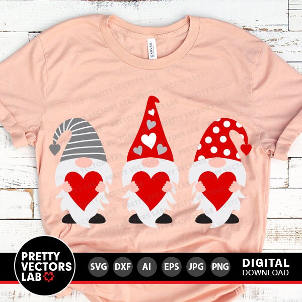 Three Gnomes Holding Hearts Svg, Valentine's Day Cut Files, Gnomes Svg ...