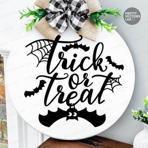 Trick or Treat SVG, Halloween Laser Cut Files, Spooky Sign Svg Png, Door Hanger Svg Png, Halloween Porch Decor, Glowforge Silhouette Cricut image 3