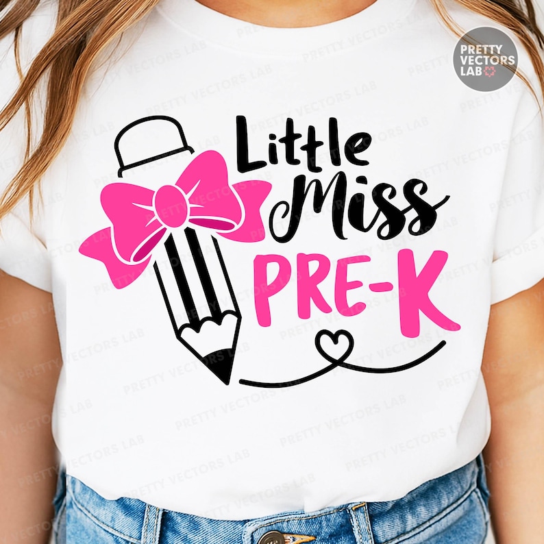 Little Miss Pre-K PNG SVG, tillbaka till skolan Svg Png, förskola Clipart, skolskjortadesign, flickors första skoldag klippfiler, sublimering bild 2