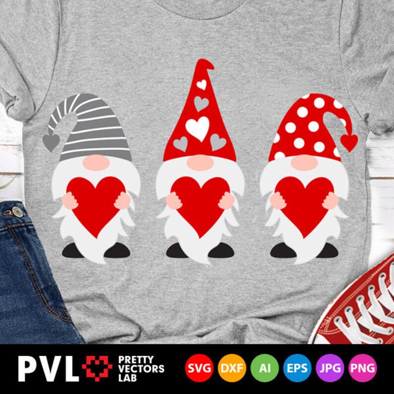 Download Three Gnomes Holding Hearts Svg Valentine's Day Svg | Etsy