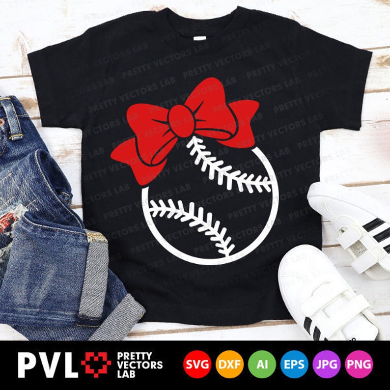 Baseball With Bow Svg, Baseball Svg, Dxf, Eps, Png, Girl Baseball Cut ...