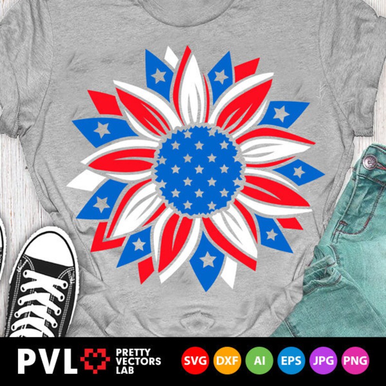 Download Patriotic Sunflower Svg 4th of July Svg USA Svg Dxf Eps | Etsy