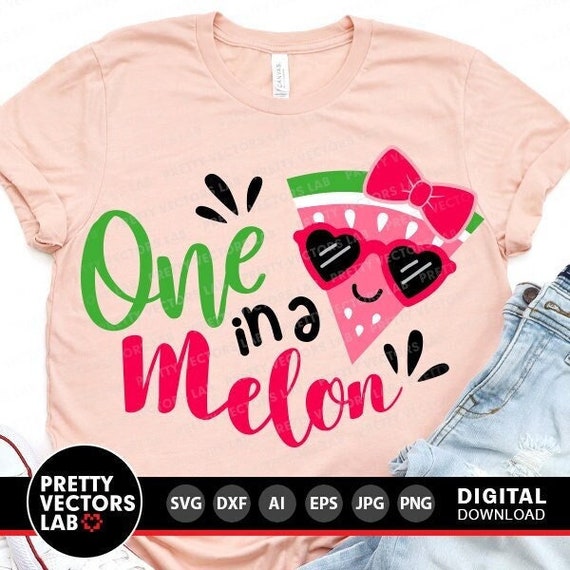 One in a Melon Svg, Summer Cut Files, Watermelon Svg, Girls Svg Dxf Eps Png, Baby Clipart, Kids Shirt Design, Sublimation, Silhouette Cricut
